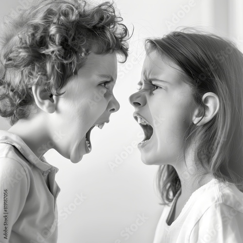 A black and white image captures a child and woman in mid-shout, their faces a tableau of raw emotion and familial tension.