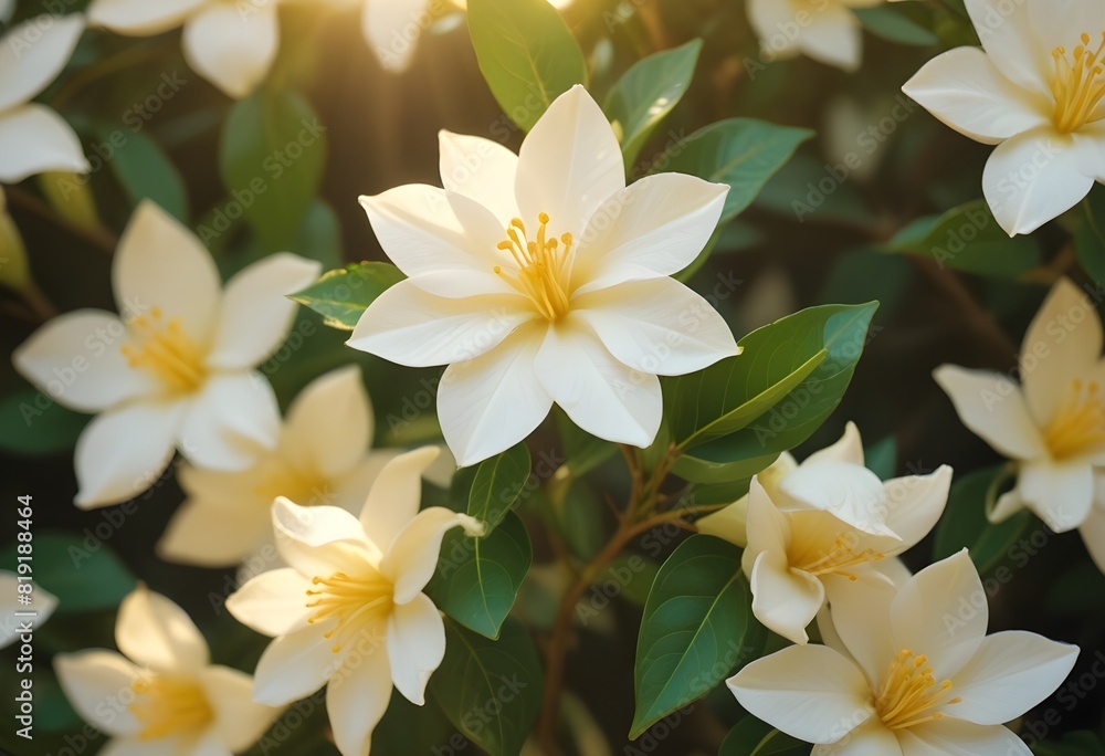 Fototapeta premium Jasmine flower closeup Realistic Light understand sun light significantly summer season flower concept