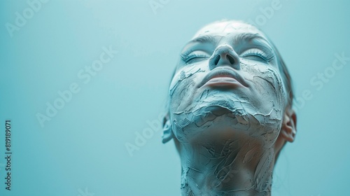 Woman with white clay facial mask on face eyes closed photo