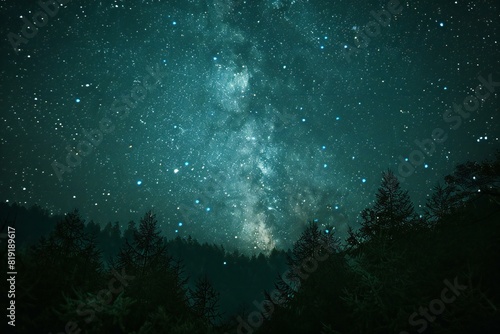 A night shot of the stars above a forest, high quality, high resolution