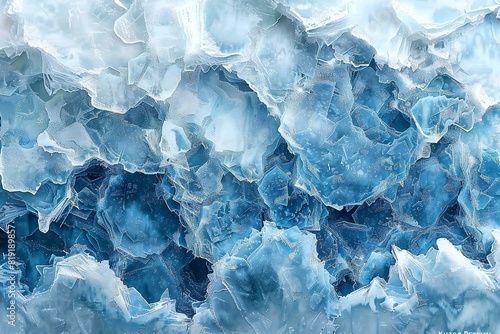 Close view of a blue, snow covered frozen surface