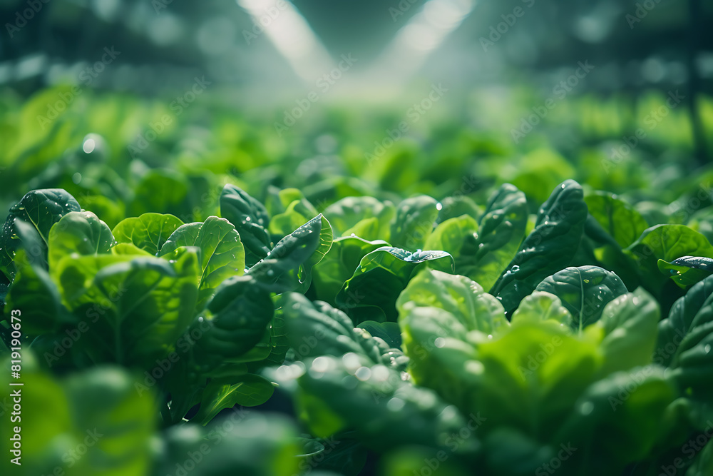 Leafy greens thriving on a high-tech farm, showcasing innovative agriculture techniques and fresh produce Leafy greens thriving on a high-tech farm, showcasing innovative agriculture techniques and fresh produce