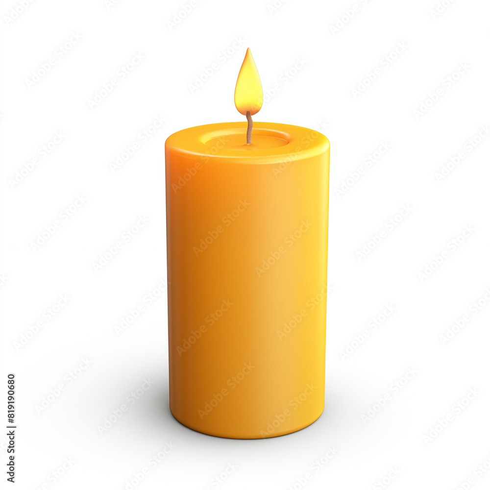 One single Burning yellow candle isolated on white background One single Burning yellow candle isolated on white background