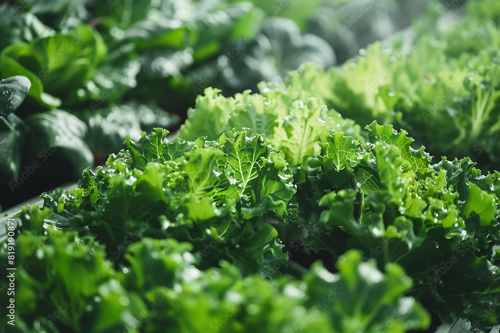 Leafy greens thriving on a high-tech farm, showcasing innovative agriculture techniques and fresh produce Leafy greens thriving on a high-tech farm, showcasing innovative agriculture techniques and fresh produce
