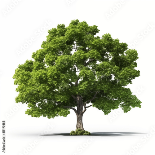 Lush Green Tree  Isolated on White Background. Large thin tree with lush green leaves