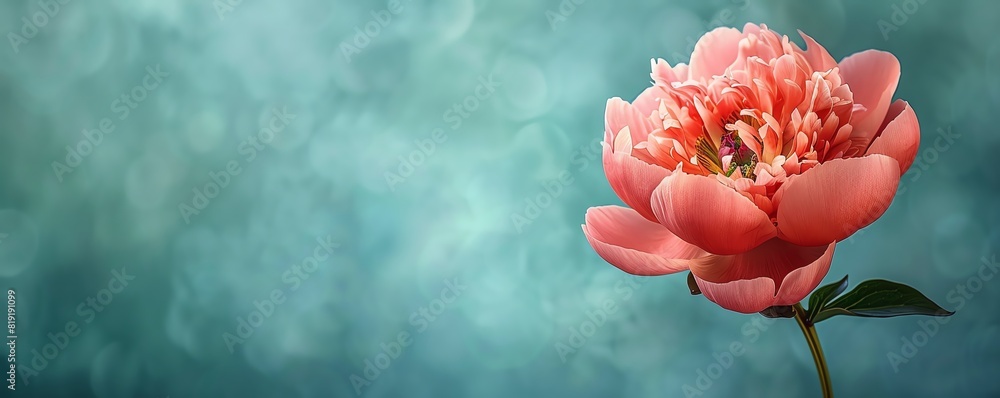 Obraz premium A bright pink peony against a muted mint green backdrop