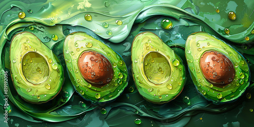 Rripe halved avocados, illustration in watercolor style. photo