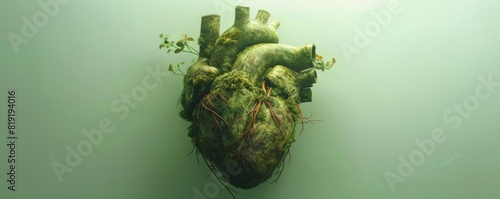  the human heart made of a green forest on a solid background. This is a concept related to human health. The idea design incorporates a nature and ecology photo