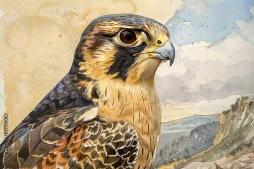 Majestic bird of prey in front of mountain landscape. Suitable for nature and wildlife themes