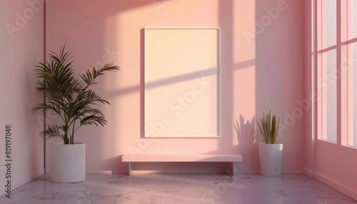 Modern minimalism  empty frame in soft pastel interior