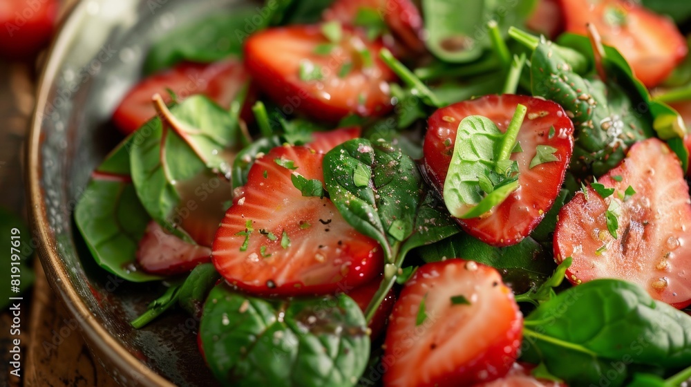 Hawaiian cuisine. Salad with spinach and strawberries. Hawaiian cuisine. Salad with spinach and strawberries.