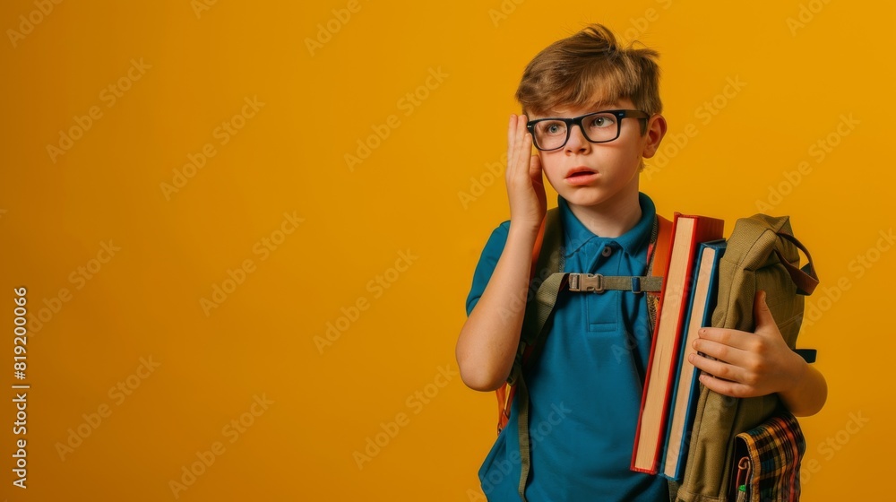 A Schoolboy with Books and Backpack A Schoolboy with Books and Backpack