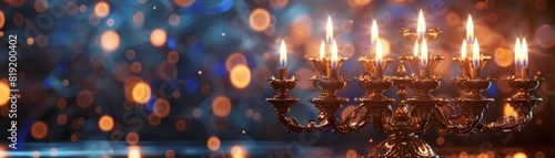 Hanukkah menorah with lit candles. photo