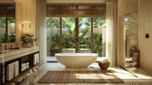Luxurious Bathroom Oasis  Freestanding Bathtub Elegance