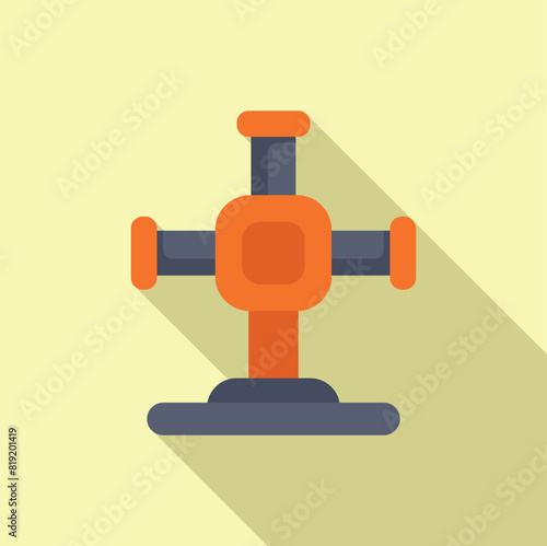 Minimalist flat design icon of a bench vice in orange with shadow on a yellow background