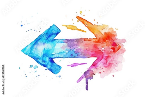 A detailed watercolor painting of a left-pointing arrow. Ideal for directional concepts