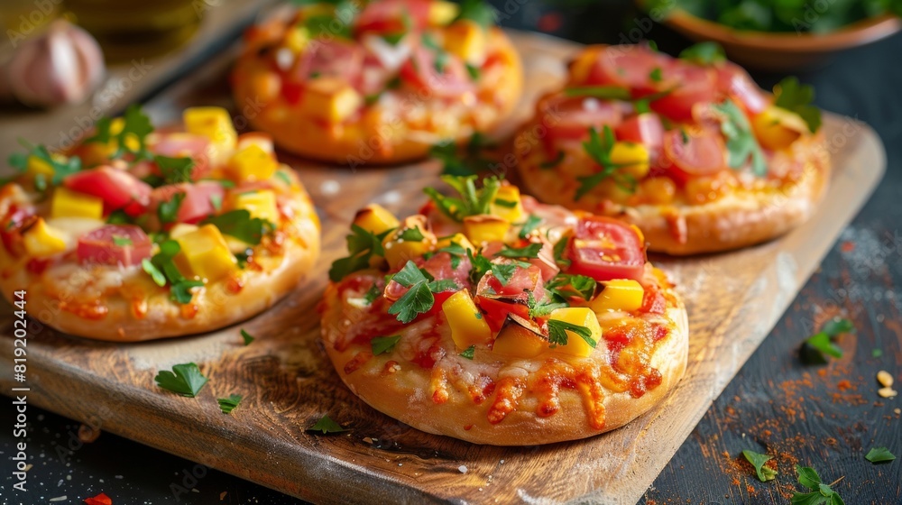 Hawaiian cuisine. Mini Hawaiian pizza. Hawaiian cuisine. Mini Hawaiian pizza.