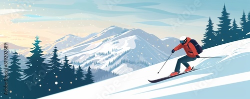 Snow skiing in the Alps flat design side view winter sports theme animation Analogous Color Scheme