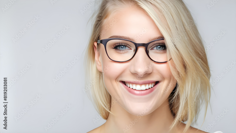 white background, copy space. a woman wearing glasses with a white background white background, copy space. a woman wearing glasses with a white background