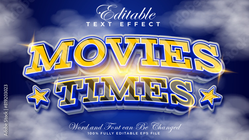 Vector editable text effect movie times with dark blue background