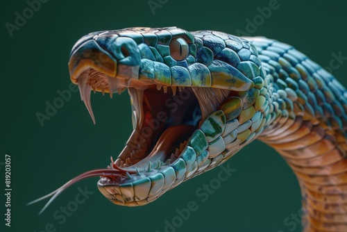 Close-up of a snake with its mouth open. Suitable for nature and wildlife themes