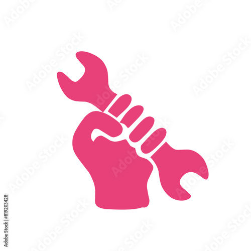 hand holding wrench color icon