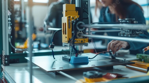 3D printer creating a prototype in a modern workshop.