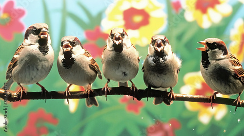 Sparrow Serenade: The Melodic Songs of Sparrows in the Garden - Imagine a scene where sparrows perched on branches sing their sweet songs, filling the garden with the sound of their melodic chirps