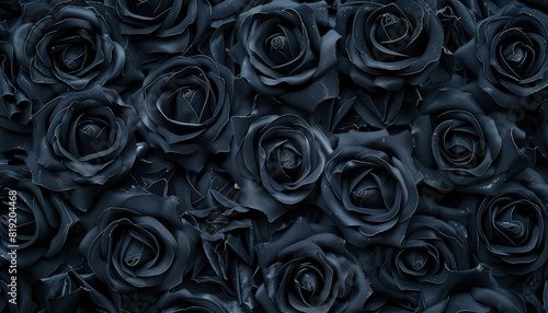 dark moody black roses pattern close up , gothic background concept 