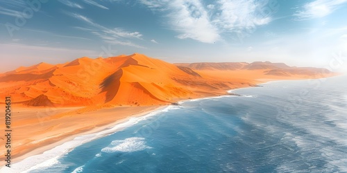 Aerial view of Skeleton Coast in Namibia where desert meets ocean. Concept Aerial Photography, Namibia Landscapes, Skeleton Coast, Desert Landscapes, Coastal Regions