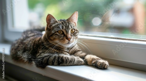 Cat lounging on a windowsill. © Basketball