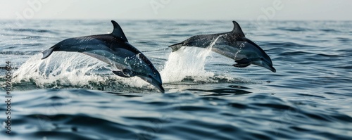 Dolphins jumping out of the ocean. photo