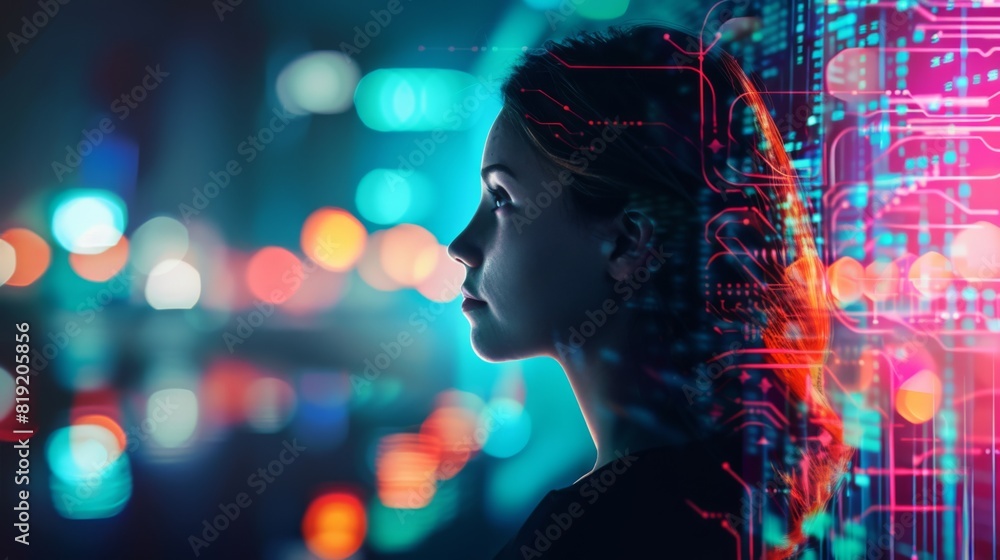 Woman with futuristic digital interface Woman with futuristic digital interface