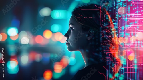 Woman with futuristic digital interface