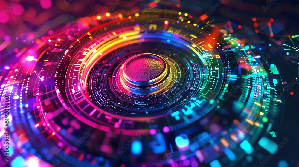 Vibrant abstract digital circle with futuristic neon lights and technology elements, perfect for tech and innovation themes. Vibrant abstract digital circle with futuristic neon lights and technology elements, perfect for tech and innovation themes.
