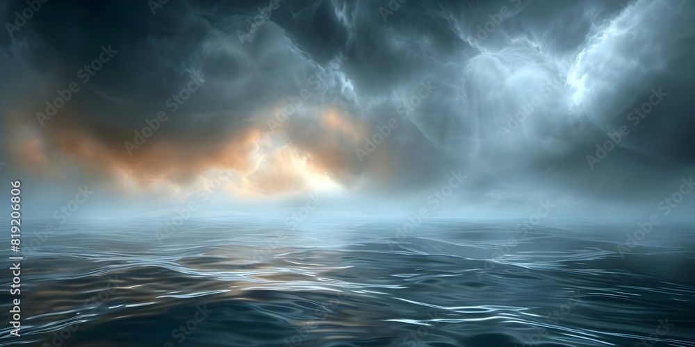 Sinister Atmosphere: Haunted Clouds Over a Mysterious Ocean. Concept Mystery, Darkness, Ocean, Clouds, Sinister
