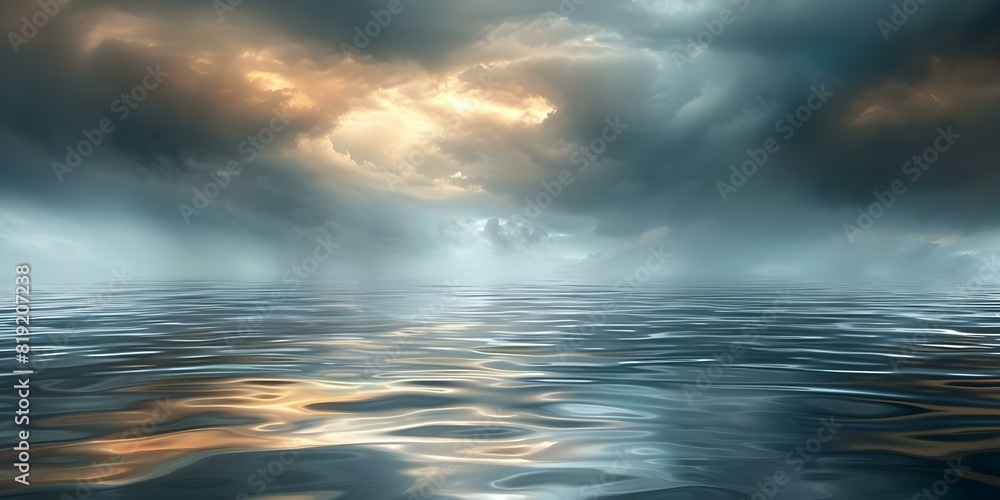 Ominous Dark Sky with Haunted Clouds Looming over a Mysterious and Scary Ocean. Concept Dark Sky, Haunted Clouds, Mysterious Ocean, Scary Atmosphere