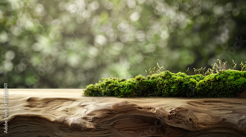 Minimalist Product Presentation Background with Moss and Wood: Natural Elegance