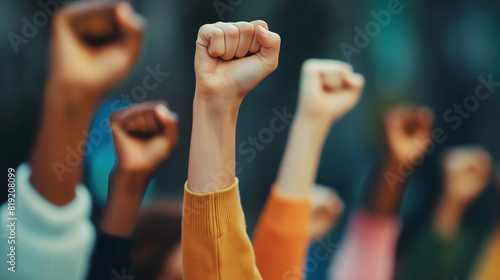 Unity and Diversity Represented by Raised Fists Against a Teal Background