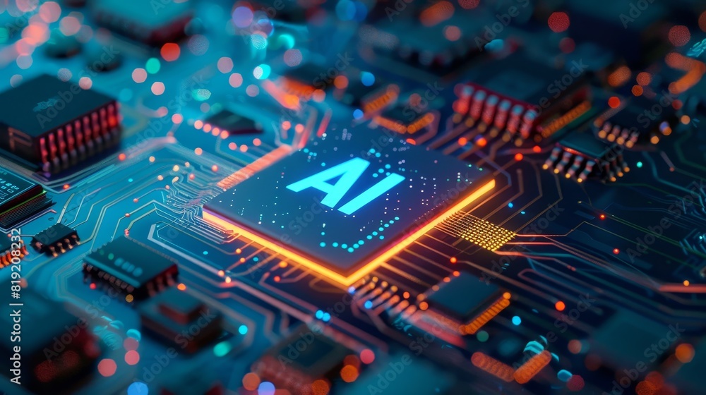 Futuristic AI Processor Mainboard with Holographic Data Streams and Glowing Circuitry Futuristic AI Processor Mainboard with Holographic Data Streams and Glowing Circuitry