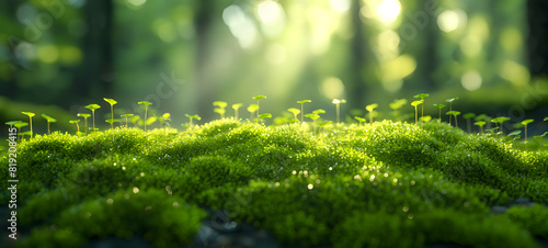 Enchanting Sunlight Filtering Through a Lush Forest Moss Carpet