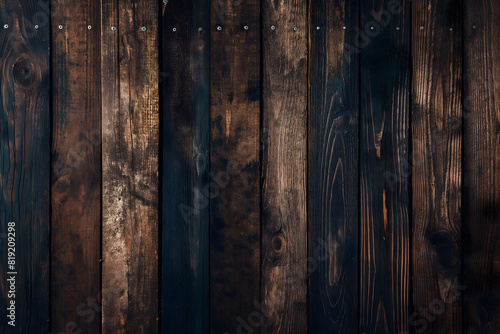 Dark Wooden Planks with Rustic Texture and Aged Surface