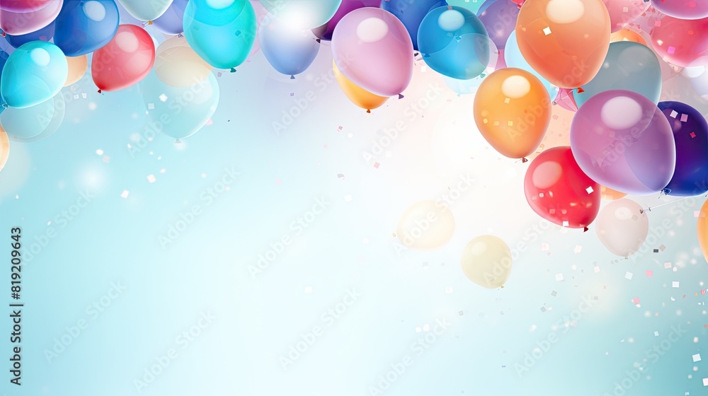 Celebration background with colorful balloons and confetti.