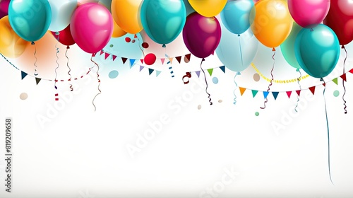 Celebration background with colorful balloons and flags.