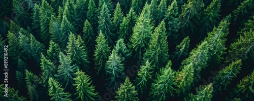 beautiful pine trees at mountain forest. aerial view top angle.