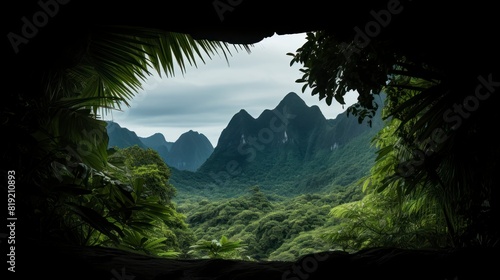 Fototapeta Naklejka Na Ścianę i Meble -  Panoramic view of the tropical jungle from the cave