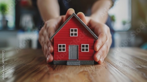 Hands Protecting Miniature Red House photo