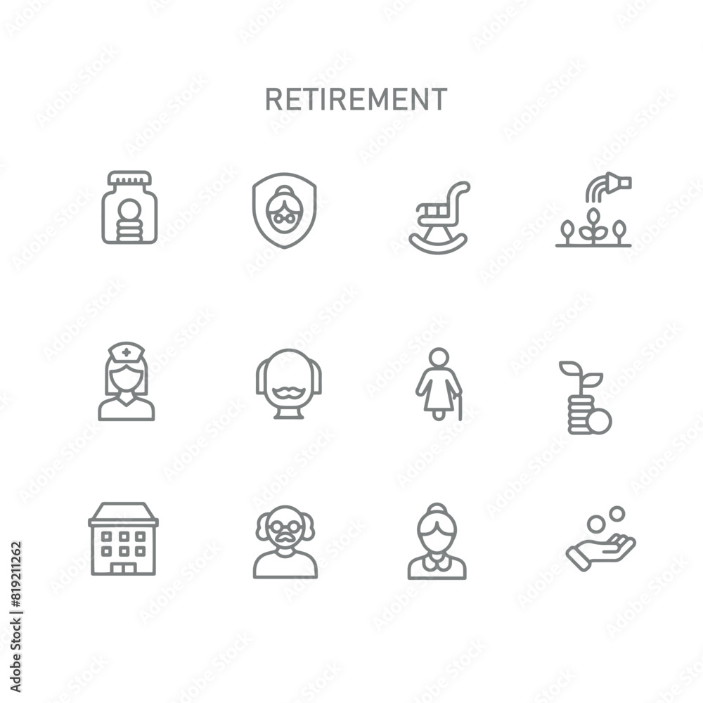 set of retirement line icons , Aging society line icon set