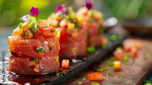 Hawaiian cuisine. Hawaiian snack with tuna.  photo