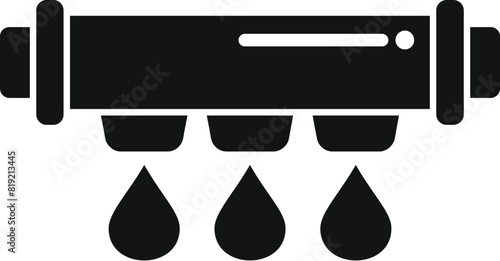 Water filtration icon with droplets and filter vector illustration for purification and clean drinking water, isolated in black and white. Perfect for home appliance and plumbing accessory designs